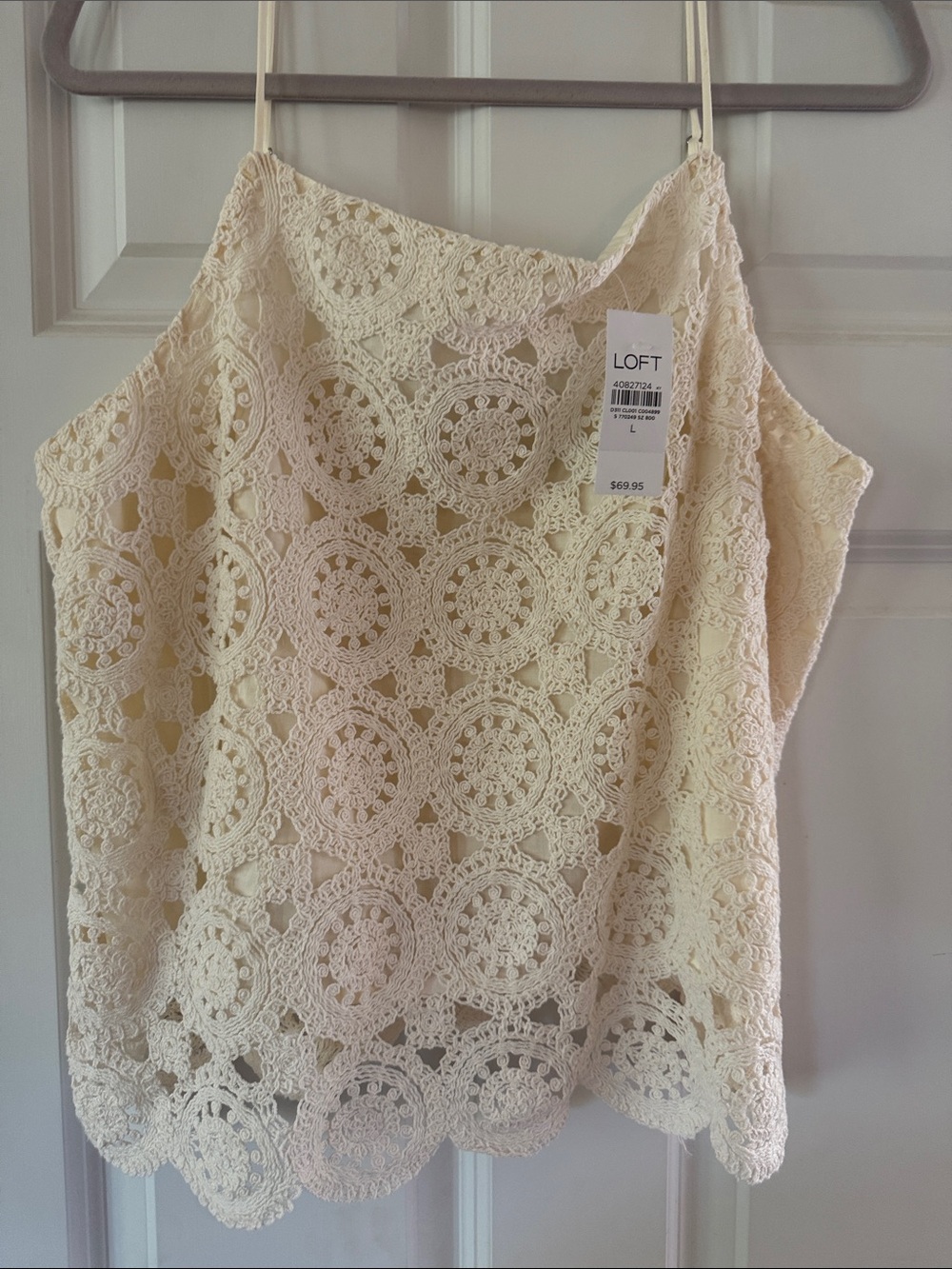 LOFT Cream Crochet Lace Camisole with Scalloped Hem